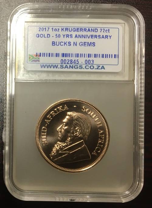 50 YRS FOR KRUGERRAND - 2017 KRUGERRAND 1oz GOLD - 22KT - SLAB BY SANGS FOR EXTRA SECURITY - LIMITED