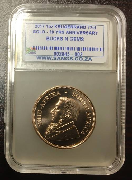 50 YRS FOR KRUGERRAND - 2017 KRUGERRAND 1oz GOLD - 22KT - SLAB BY SANGS FOR EXTRA SECURITY - LIMITED