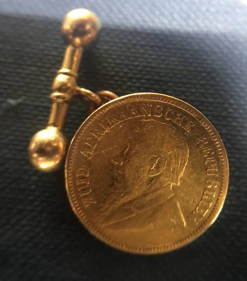 1894 ZAR GOLD 1/2 POND * CUFF LINK** 7.894 gr GOLD - HERNS VALUE IN UNC  - THIS IS AMOUNTED CUFFLINK