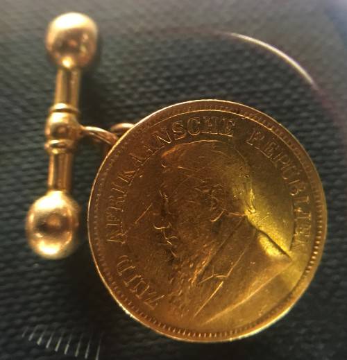 1894 ZAR GOLD 1/2 POND * CUFF LINK** 7.894 gr GOLD - HERNS VALUE IN UNC  - THIS IS AMOUNTED CUFFLINK