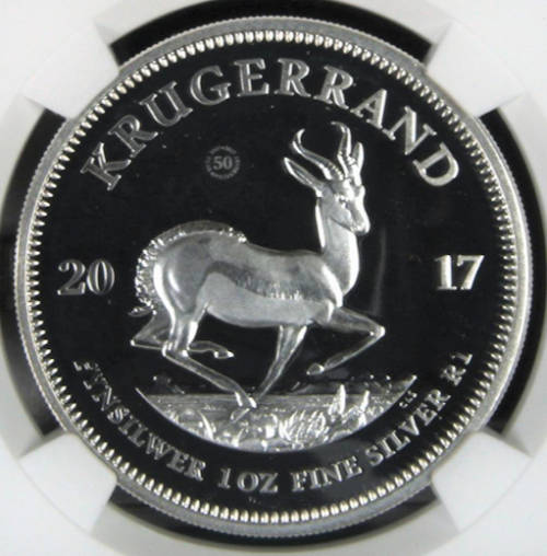 2017 SA KRUGERRAND SILVER 1oz FINE PURE 999 SILVER 50th ANNIVERSARY MINT MARK- PF69 NGC