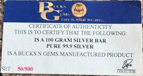 100 GRAM SILVER BAR **BITCOIN** - COLLECTORS SERIES