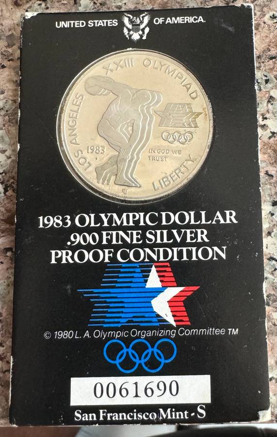 1983 OLYMPIC SILVER DOLLAR PROOF COIN - 900 SILVER