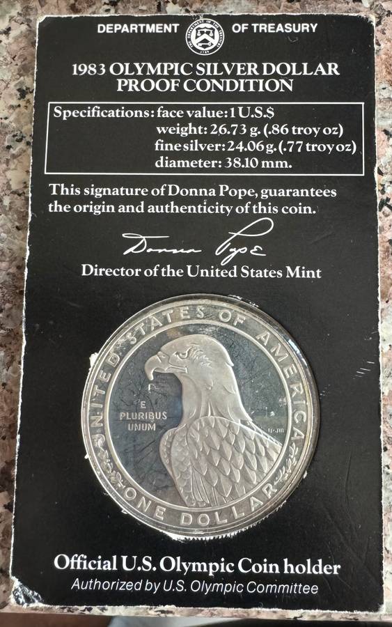 1983 OLYMPIC SILVER DOLLAR PROOF COIN - 900 SILVER