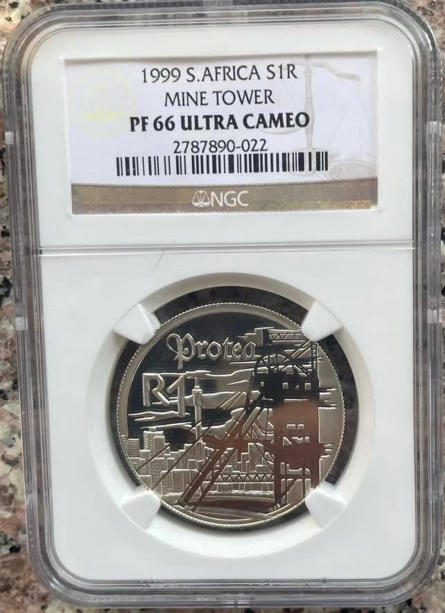 1999 SA - SILVER PROTEA RAND - MINE TOWER - PF66 UC - NGC GRADED
