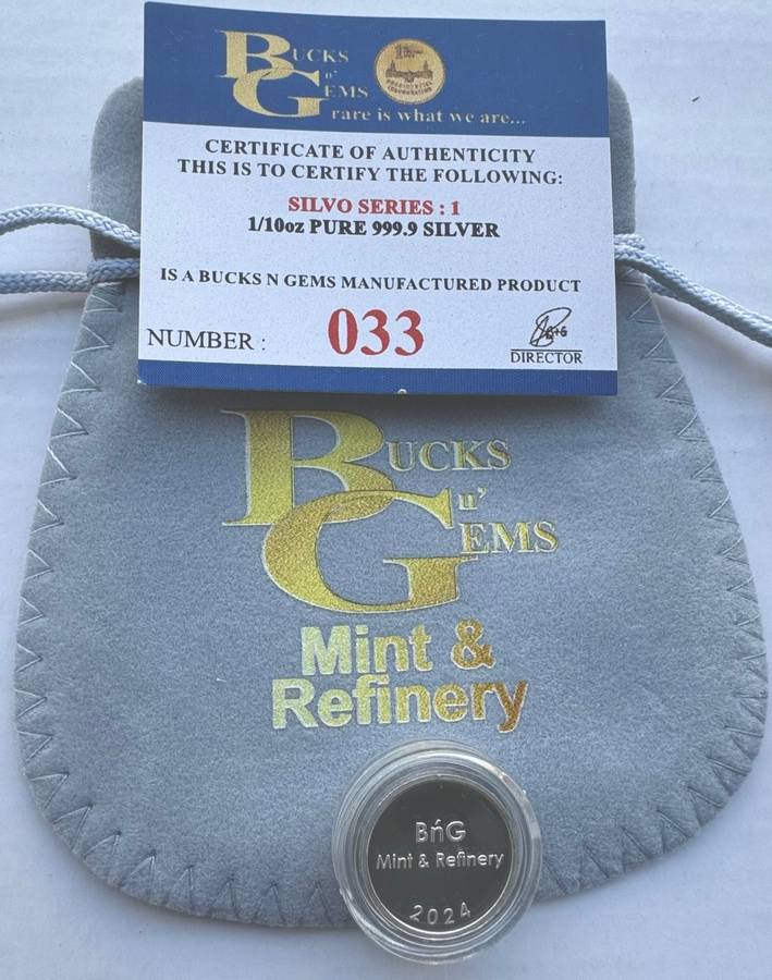 1/10oz SILVER 999.9 FINE - 1 SILVO - CERTIFIED & MINT BAG