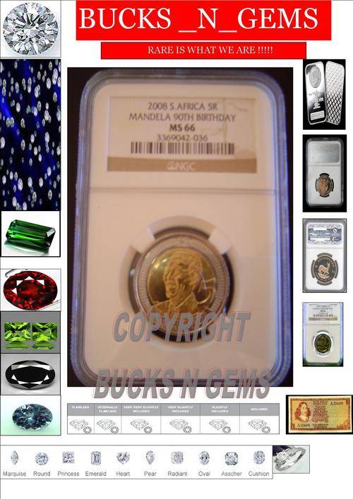 100 AVAIL . BUY NOW BEFORE INCREASE --2008 GRADED MANDELA 90TH BIRTHDAY R5 COIN MS66 very HIGH GRADE