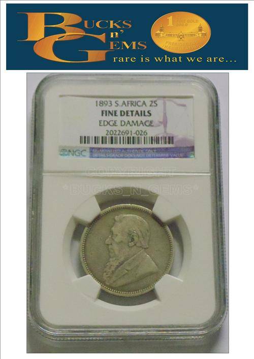 **RARE FLORIN** 1893 ZAR 2 SHILLING **FINE**---NGC GRADED VERY RARE COIN