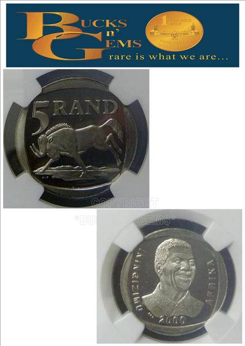 **PROOF 64 UC R5**--2000 MANDELA SMILE R5 COIN -**PROOF64**-RARE GRADE-NGC ORIGINAL PROOF COIN