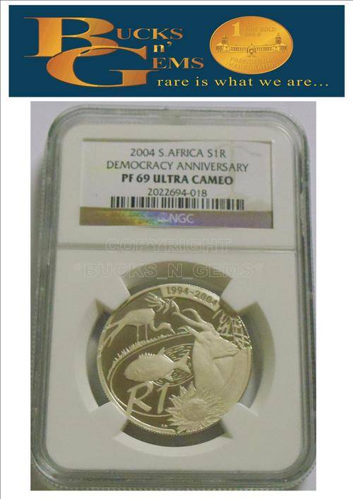 HIGHEST **PF69UC** --2004 PROTEA SILVER R1 **DEMOCRACY PF69 UC** --NGC GRADED- RARE COIN HIGH VALUE