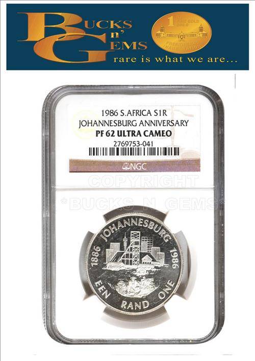 **PF62 u/CAMEO**1986 S1R PROTEA SILVER **JOHANNESBURG* PF62 UC*NGC GRADED HIGH VALUE