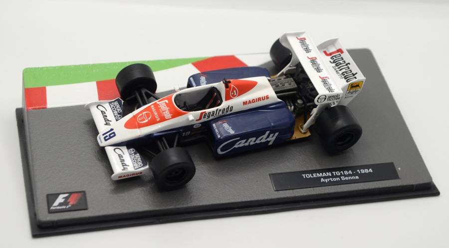 Toleman TG184 as driven by Ayrton Senna in 1984 with magazine