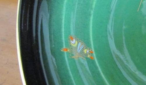 CARLTON WARE VERT ROYALE green BOWL=CARLTONWARE=Art Deco=1940+=Spiderweb=Butterflies=Flowers.