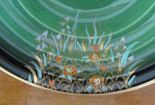 CARLTON WARE VERT ROYALE green BOWL=CARLTONWARE=Art Deco=1940+=Spiderweb=Butterflies=Flowers.