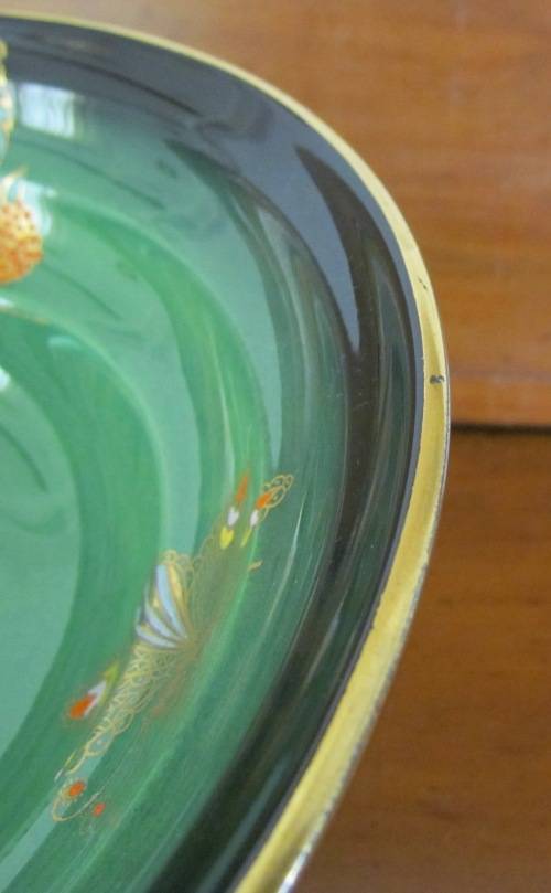 CARLTON WARE VERT ROYALE green BOWL=CARLTONWARE=Art Deco=1940+=Spiderweb=Butterflies=Flowers.