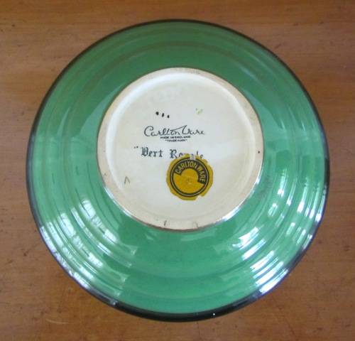 CARLTON WARE VERT ROYALE green BOWL=CARLTONWARE=Art Deco=1940+=Spiderweb=Butterflies=Flowers.