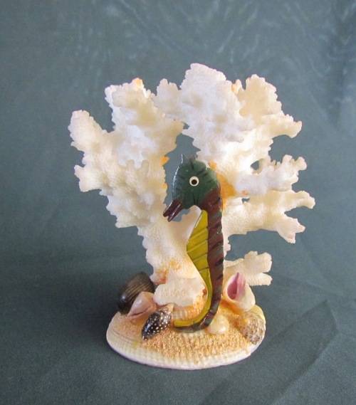 CORAL ORNAMENT on SHELL BASE=Natural Coral=Seahorse=Shells=REEF=SEA.