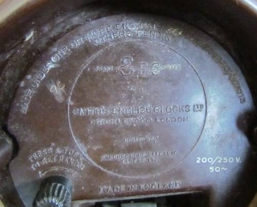 SMITH'S ELECTRIC MANTLE CLOCK=Chas Greg & Son, Johannesburg=Made in Cricklewood England.