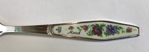 ROYAL ALBERT CAKE FORK=FLOWERS OF THE MONTH=MARCH=SILVER PLATED=Maker - HCU.