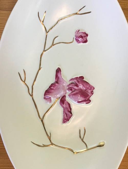 CARLTON WARE BOAT-SHAPED BOWLS PAIR (2) CARLTONWARE DISH RAISED MAGNOLIA FLOWERS STUNNING!!!!!!