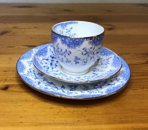 ROYAL ALBERT=BLUE and WHITE=FLORAL=FLOWERS=1927-35=5698=T.C.W.=1 TRIO=THOMAS CLARKE WILD=Read Notes.