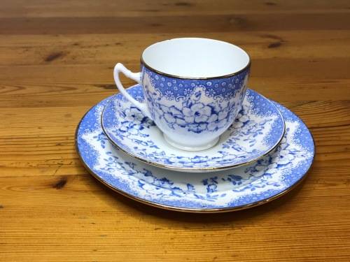 ROYAL ALBERT=BLUE and WHITE=FLORAL=FLOWERS=1927-35=5698=T.C.W.=1 TRIO=THOMAS CLARKE WILD=Read Notes.