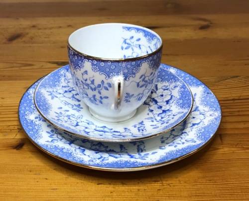 ROYAL ALBERT=BLUE and WHITE=FLORAL=FLOWERS=1927-35=5698=T.C.W.=1 TRIO=THOMAS CLARKE WILD=Read Notes.