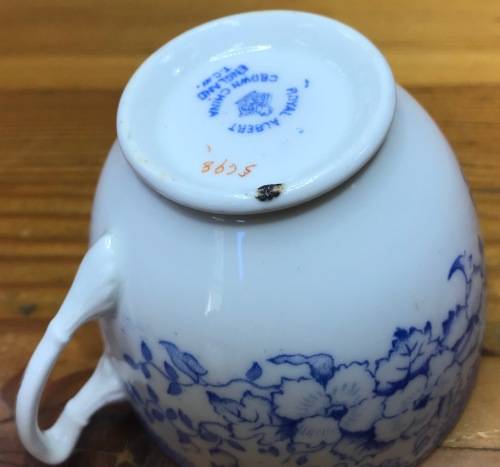 ROYAL ALBERT=BLUE and WHITE=FLORAL=FLOWERS=1927-35=5698=T.C.W.=1 TRIO=THOMAS CLARKE WILD=Read Notes.