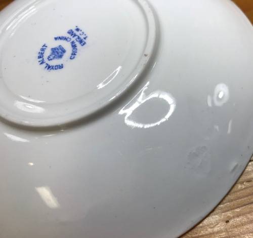 ROYAL ALBERT=BLUE and WHITE=FLORAL=FLOWERS=1927-35=5698=T.C.W.=1 TRIO=THOMAS CLARKE WILD=Read Notes.