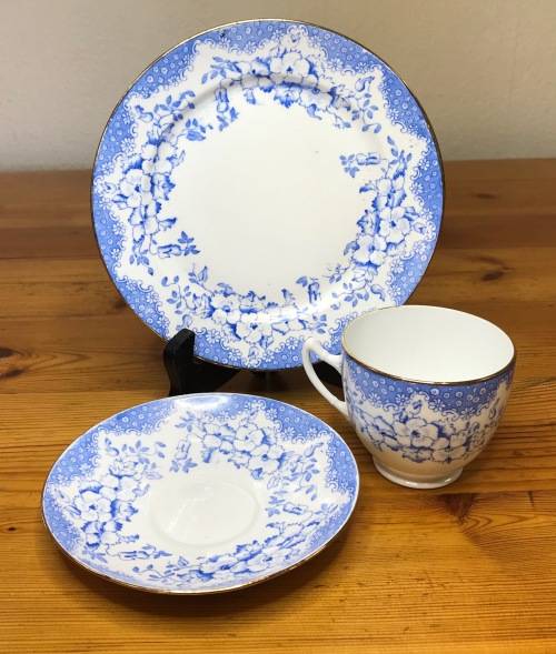 ROYAL ALBERT=BLUE and WHITE=FLORAL=FLOWERS=1927-35=5698=T.C.W.=1 TRIO=THOMAS CLARKE WILD=Read Notes.