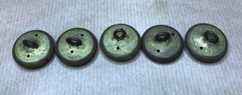 ROYAL AIRFORCE KING`s CROWN 5 x Military Brass Uniform Buttons 25mm diameter ENGLAND GREAT BRITAIN.
