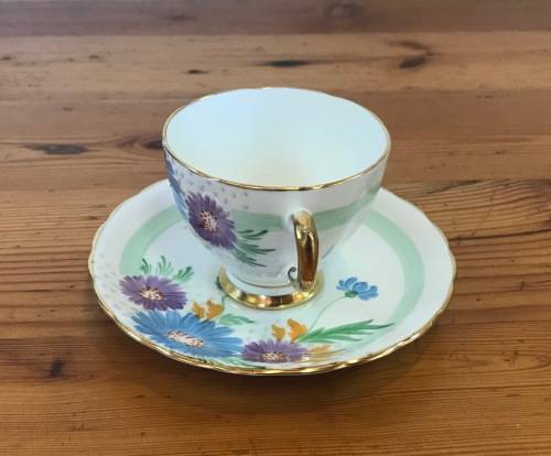 TUSCAN CHINA=England=DEMITASSE Cup & Saucer="PLANT"PATTERN=FLOWERS=Coffee=Expresso=28312=Stunning!!!