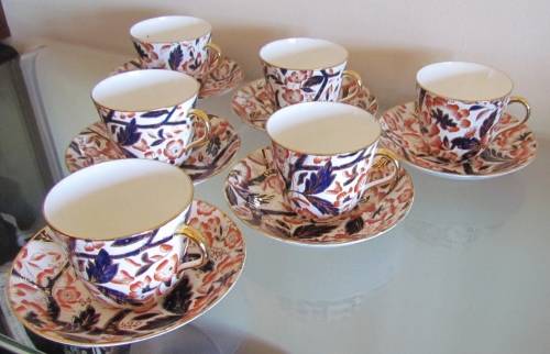 BLOOR DERBY BAMBOO PATTERN (Imari Pallet) 6 huge TEA CUPS & SAUCERS c1830 RARE!! (ROYAL CROWN DERBY)
