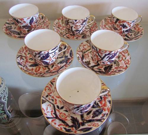 BLOOR DERBY BAMBOO PATTERN (Imari Pallet) 6 huge TEA CUPS & SAUCERS c1830 RARE!! (ROYAL CROWN DERBY)