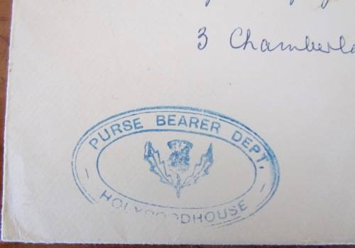 HOLYROODHOUSE PURSE BEARER DEPT. THE LORD HIGH COMMISSIONER EDINBURGH 1964 ROYALTY ROYAL MAIL.