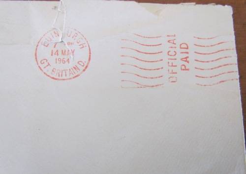 HOLYROODHOUSE PURSE BEARER DEPT. THE LORD HIGH COMMISSIONER EDINBURGH 1964 ROYALTY ROYAL MAIL.