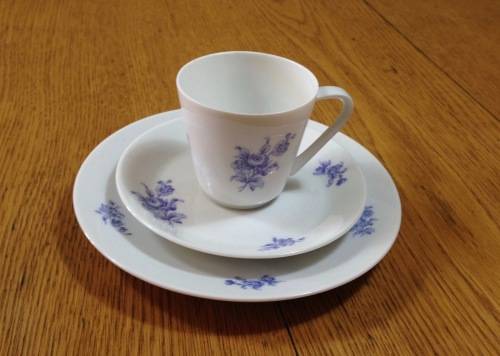 COFFEE SET=HUTSCHENREUTHER=NOBLESSE=BLUE and WHITE=FLOWERS=FLORAL=EGGSHELL THIN PORCELAIN=21 piece.