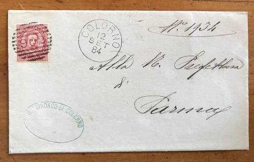 COLORNO=PARMA=ITALY=1884=MAYOR and MUNICIPALITY cachets=WRAPPER=SG32 10c RED 1879=KING UMBERTO.
