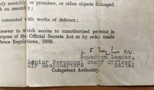 MALTA CAMERA LICENCE DEFENCE REGULATIONS 15 1939 ISSUE DATE AUGUST 1943 + LEAVE PASS ISRAEL TEL AVIV