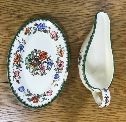 COPELAND SPODE=CHINESE ROSE=GRAVY / SAUCE BOAT and UNDERPLATE=MINIATURE=SMALL=STUNNING!!!!!