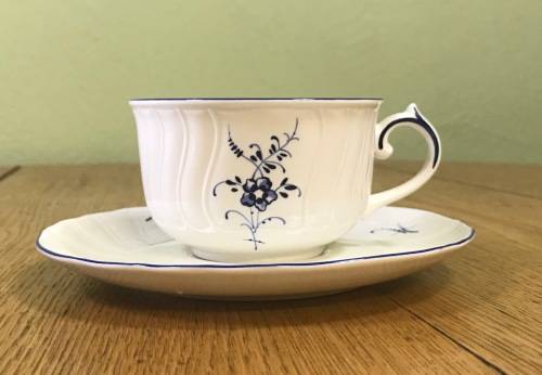 VILLEROY & BOCH=VIEUX LUXEMBOURG PATTERN=TEA CUP=SAUCER=MADE IN LUXEMBOURG=GERMANY=BLUE and WHITE!c