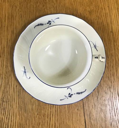 VILLEROY & BOCH=VIEUX LUXEMBOURG PATTERN=TEA CUP=SAUCER=MADE IN LUXEMBOURG=GERMANY=BLUE and WHITE!c