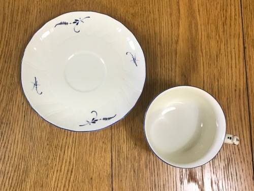 VILLEROY & BOCH=VIEUX LUXEMBOURG PATTERN=TEA CUP=SAUCER=MADE IN LUXEMBOURG=GERMANY=BLUE and WHITE!c