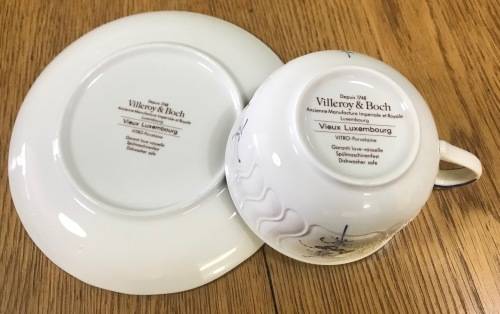VILLEROY & BOCH=VIEUX LUXEMBOURG PATTERN=TEA CUP=SAUCER=MADE IN LUXEMBOURG=GERMANY=BLUE and WHITE!c