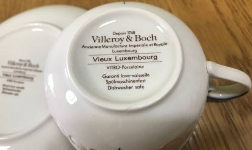 VILLEROY & BOCH=VIEUX LUXEMBOURG PATTERN=TEA CUP=SAUCER=MADE IN LUXEMBOURG=GERMANY=BLUE and WHITE!c
