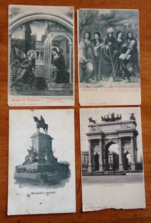POSTCARDS x 4 POST CARDS BLACK and WHITE BOLOGNA ITALY R. PNACOTECA GARIBALDI MONUMENT ARCH of PEACE