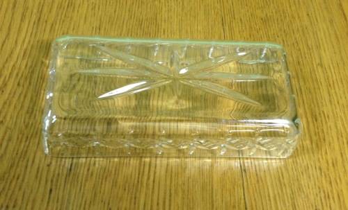 CUT GLASS DISH RECTANGULAR 150mm long x 75mm wide x 32mm deep STAR CUT SHAPES BUTTER DISH LINER.