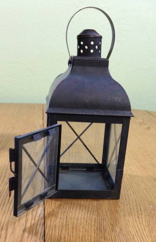 OUTDOOR TEALIGHT CANDLE LANTERNS x 3=DIFFERENT SIZES=USING TEALIGHTS or CANDLES=BLACK PAINTED METAL