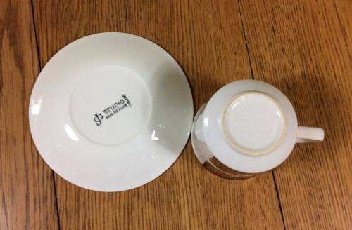 COFFEE DUO J and G MEAKIN STUDIO ENGLAND MAORI PATTERN RETRO SAUCER CUP 1960`s Espresso.
