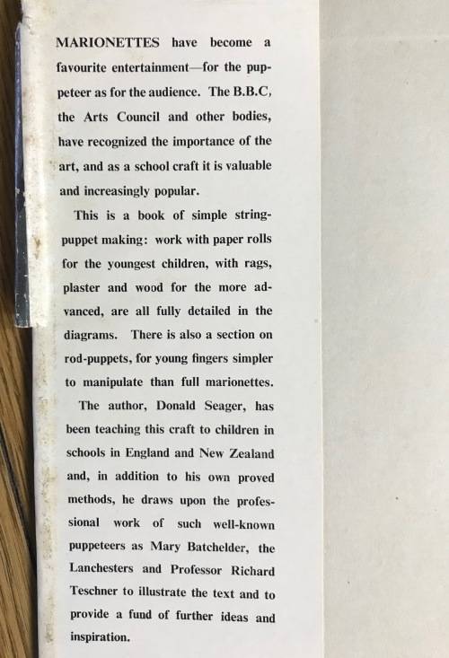 MARIONETTES PUPPETS DONALD SEAGER 1952 THE HOW TO DO IT SERIES No. 43 THE STUDIO PUBLICATIONS 80pgs.